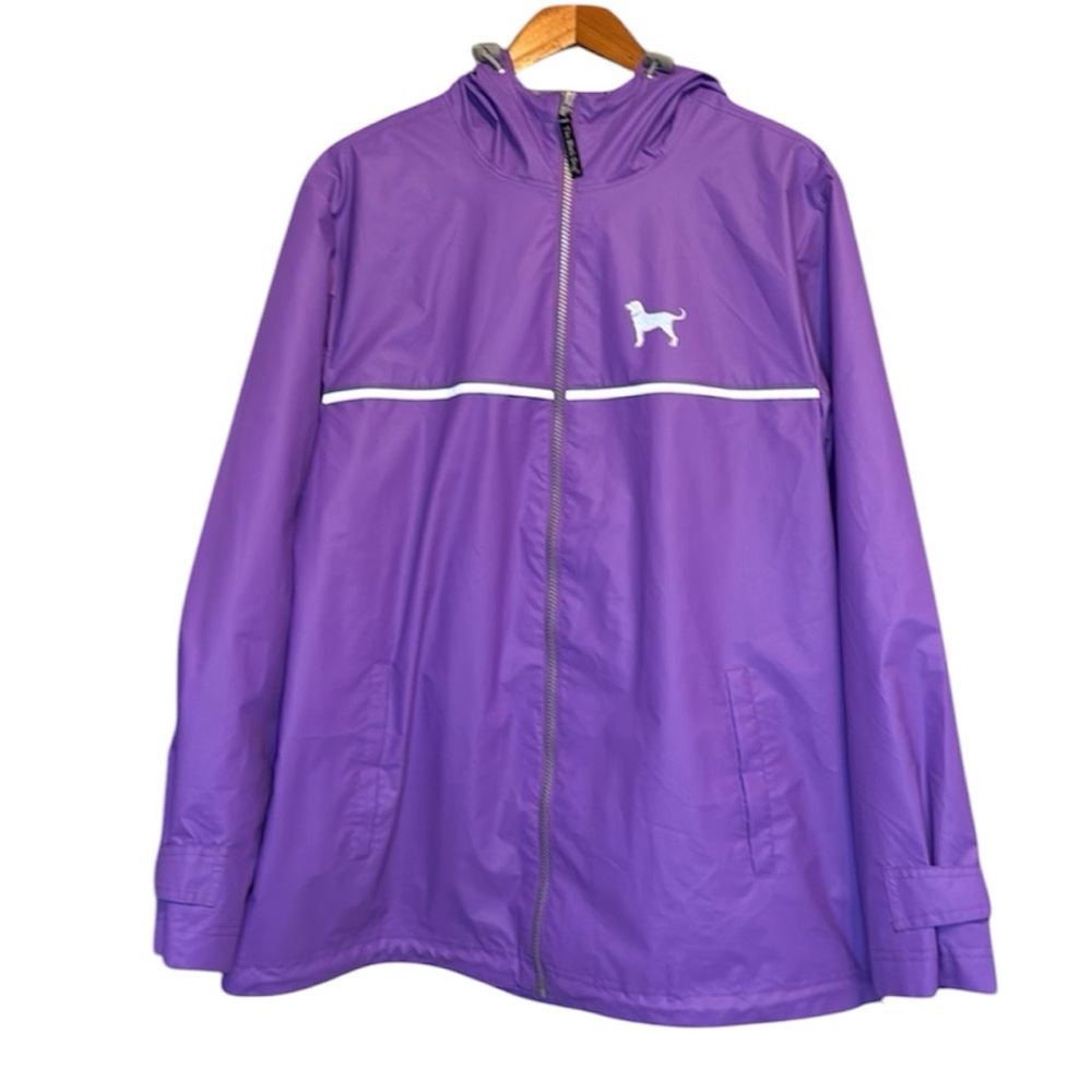 The Black Dog Women’s Full Zip purple Rain Jacket hood travel sport waterproof